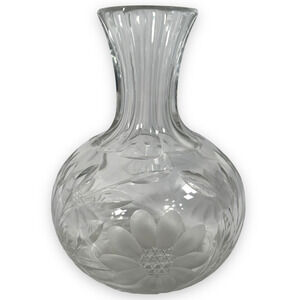 Antique American Brilliant Cut Glass Pitcher Carafe Decanter Floral‎ Etched ABP